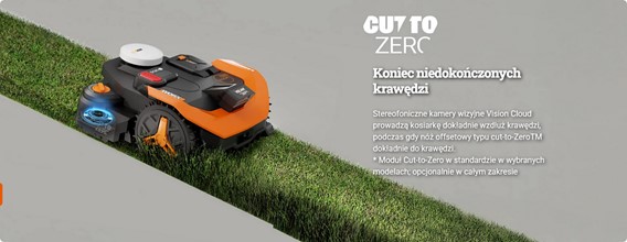 Baner: Czy Worx Cloud ma wbudowany trymer Zero To Cut WR308E dokaszjący krawędź blisko przeszkód?
